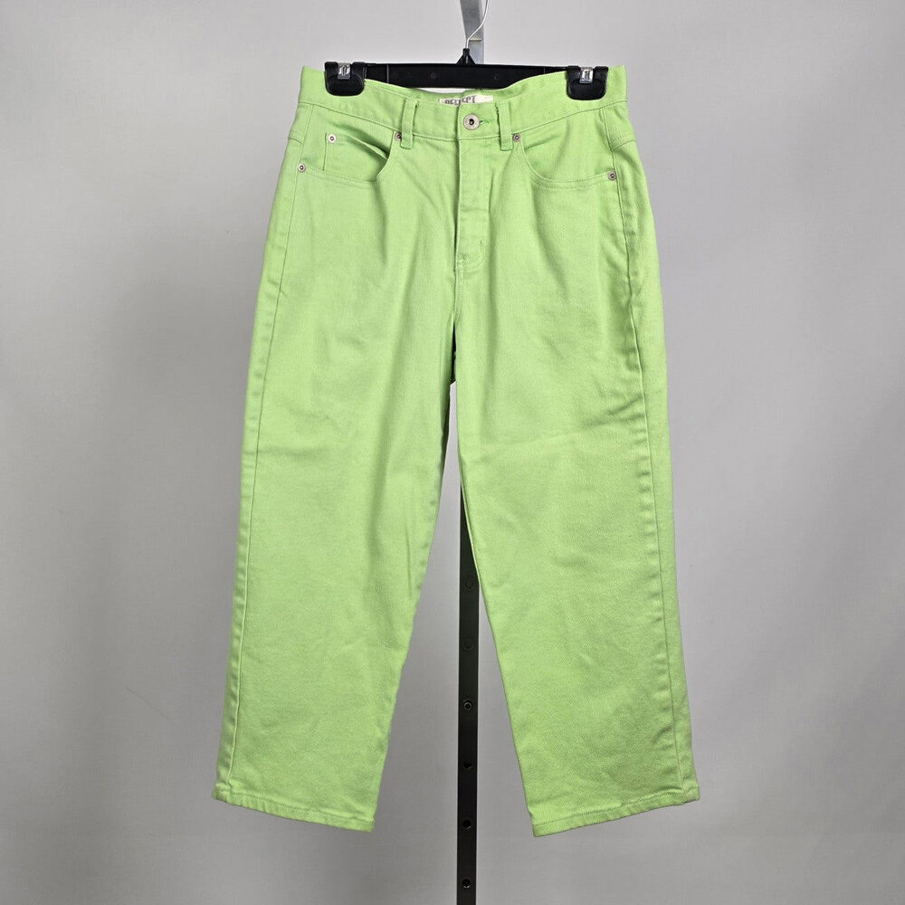Vintage Neon Green Straight Leg Capri Jeans High Waist Cotton Blend Size 6